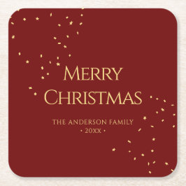 Elegant Red & Guld Confetti God jul Underlägg Papper Kvadrat
