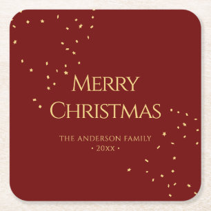 Elegant Red & Guld Confetti God jul Underlägg Papper Kvadrat