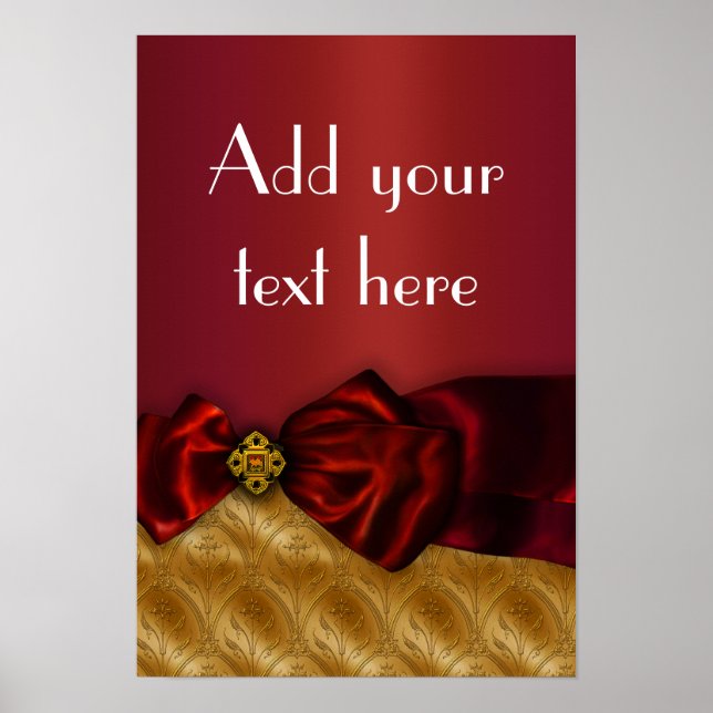 Elegant Red Guld Damask Poster (Framsidan)