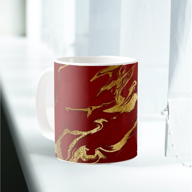 Elegant Red Guld Faux Marble jul Kaffemugg (Skapare uppladdad)