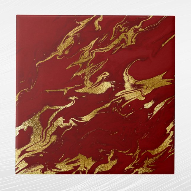 Elegant Red Guld Faux Marble jul Kakelplatta (Skapare uppladdad)