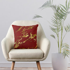 Elegant Red Guld Faux Marble jul Kudde