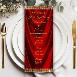 Elegant Red Guld Födelsedagsfest Menu Program
