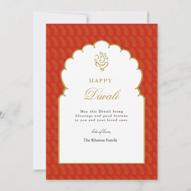 Elegant Red & Guld Ganesh Diwali Card Julkort (Framsida)