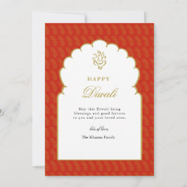 Elegant Red & Guld Ganesh Diwali Card Julkort