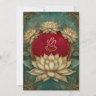 Elegant Red Guld Ganesha/Indian Lotus Bröllop Inbjudningar