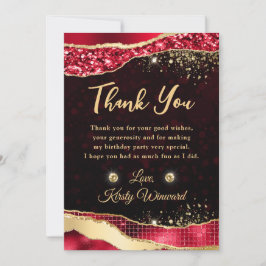 Elegant Red & Guld Glitter Glam Tårar födelsedag Tack Kort
