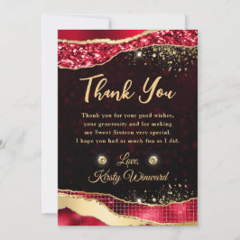 Elegant Red & Guld Glitter Glam Tårar Sweet 16 Tack Kort