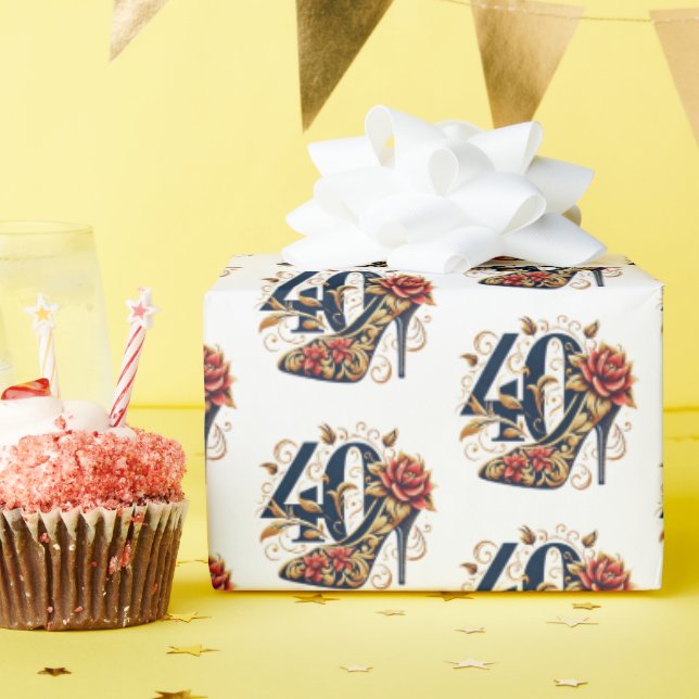 Elegant Red & Guld Glitter High Heel 40:e födelsed Presentpapper (Födelsedagsfest)