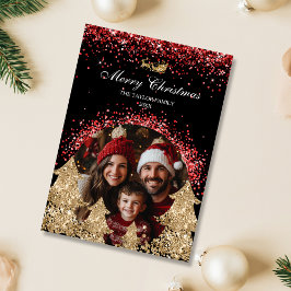 Elegant Red Guld Glitter Julgran foto Inbjudningar