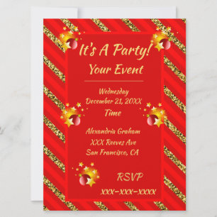Elegant Red & Guld Glitter Rand, Party Inbjudningar