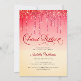 Elegant Red Guld Glitter Sweet sixteen födelsedag Inbjudningar