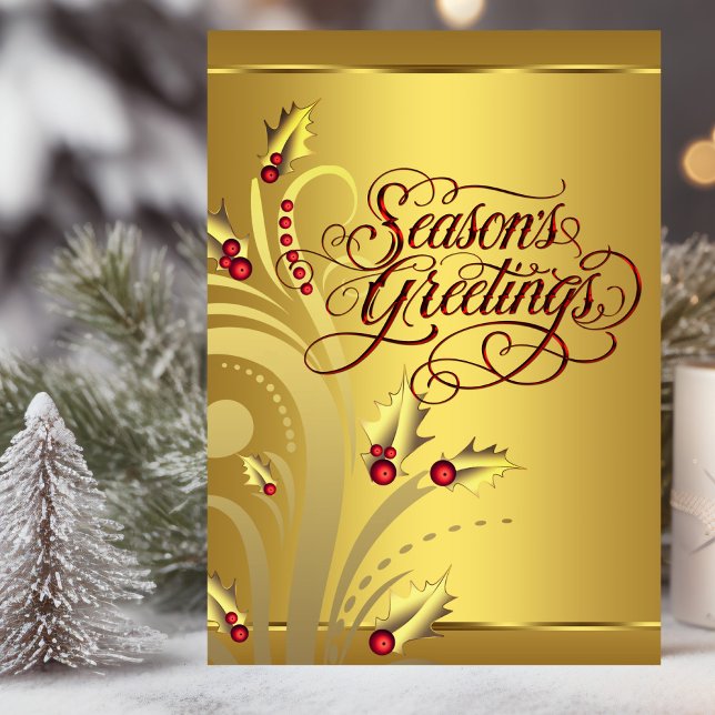 Elegant Red Guld Holly Christian jul Helgkort (Christian Christmas card with elegant red and gold design.)