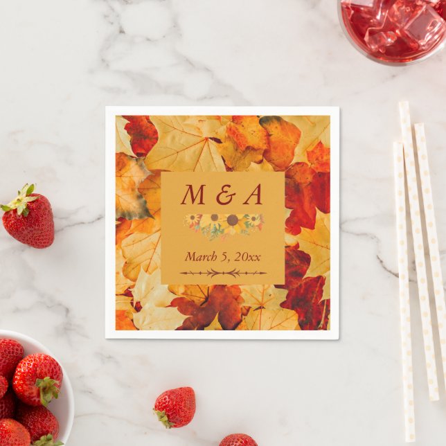 Elegant Red Guld Höst löv Bröllop Napkins Pappersservett (Insitu)
