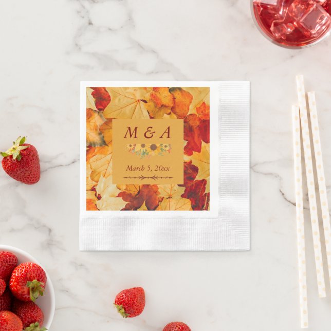 Elegant Red Guld Höst löv Bröllop Napkins Pappersservett (Insitu)