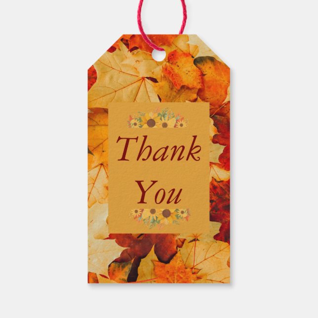 Elegant Red Guld Höst löv Bröllop Presentetikett (Baksidan)