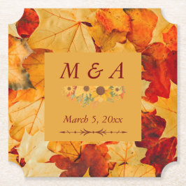 Elegant Red Guld Höst löv Bröllop Underlägg Papper