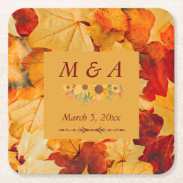 Elegant Red Guld Höst löv Bröllop Underlägg Papper Kvadrat
