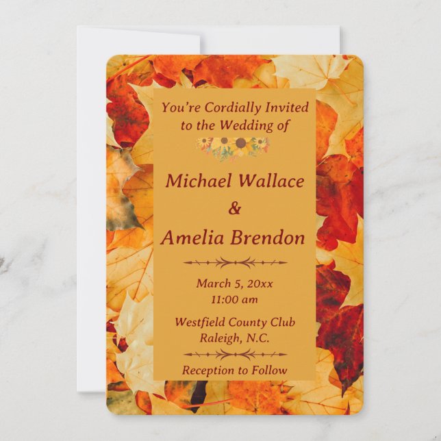 Elegant Red Guld Höst löv Fall Wedding Inbjudningar (Framsida)