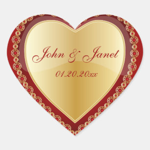 Elegant Red Guld Jewel Heart Hjärtformat Klistermärke