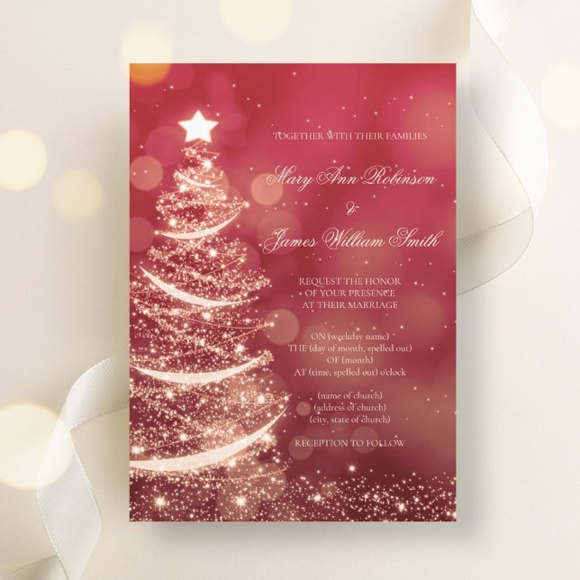 Elegant Red & Guld jul Bröllop Inbjudningar (Elegant Red & Gold Christmas Wedding Invitation)