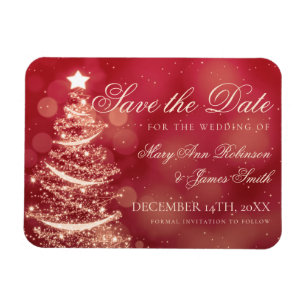 Elegant Red & Guld jul Bröllop spara datum Magnet