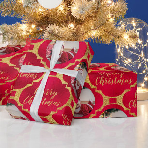 Elegant Red & Guld jul, fotto Mönster Baby Presentpapper