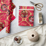 Elegant Red & Guld jul, Mönster 2-foto Presentpapper<br><div class="desc">Elegant Finare Skriptet "God jul" och "Gott nytt år" citerar Red & Guld Mönster Boys & Girls Photos Wrapping Papper</div>