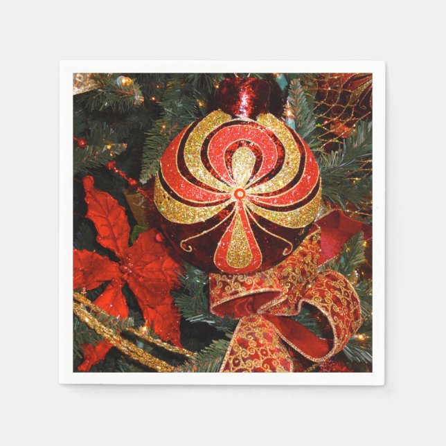 Elegant Red Guld jul Ornament Poinsettia Pappersservett (Framsidan)