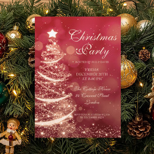 Elegant Red & Guld jul Party Gnistra Inbjudningar