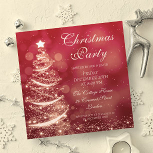Elegant Red & Guld jul Party Gnistra Inbjudningar