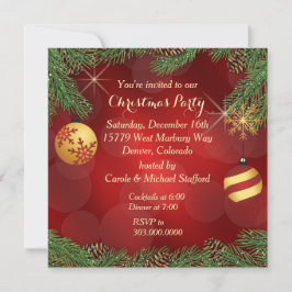 Elegant Red Guld jul Party Inbjudningar