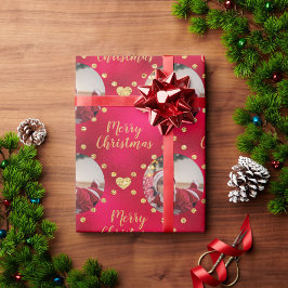 Elegant Red & Guld jul Squares Baby Photo Presentpapper