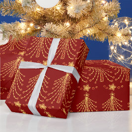 Elegant Red & Guld Julgran Ljus Mönster Presentpapper