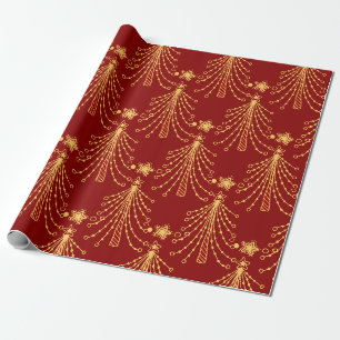 Elegant Red Guld Julgran Star Mönster Presentpapper