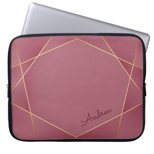 Elegant Red & Guld Linjer med eget namn Laptop Fodral