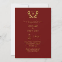 Elegant Red Guld Löv Chic Monogram Bröllop