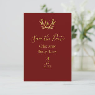 Elegant Red Guld Löv Monogram Minimalistic Spara Datumet