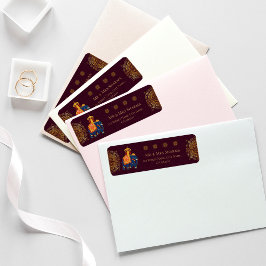 Elegant Red Guld Mandala Indiska Bröllop Adress Returadress Etikett