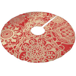 Elegant Red Guld Mandala Mönster Julgransmatta Borstad Polyester