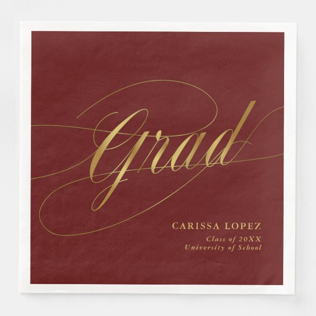 Elegant Red & Guld minimalistisk Grad Calligraphy Pappersservett (Framsida)
