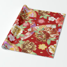 Elegant Red Guld Modern Asian Blommigt