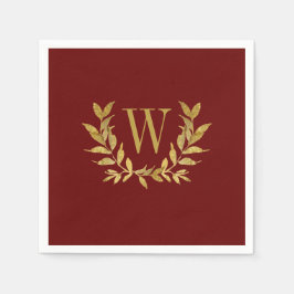 Elegant Red & Guld Modern Monogram Bröllop Pappersservett