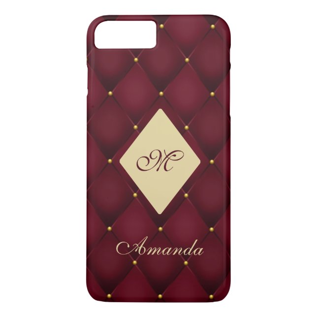 Elegant Red Guld Monogram Tuftad Case-Mate iPhone Skal (Baksida)