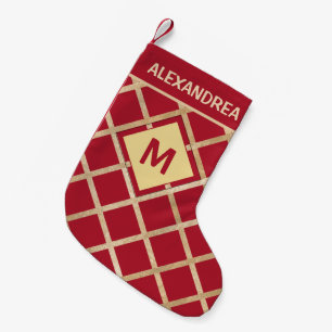 Elegant Red Guld Monogrammed Personalize Liten Julstrumpa