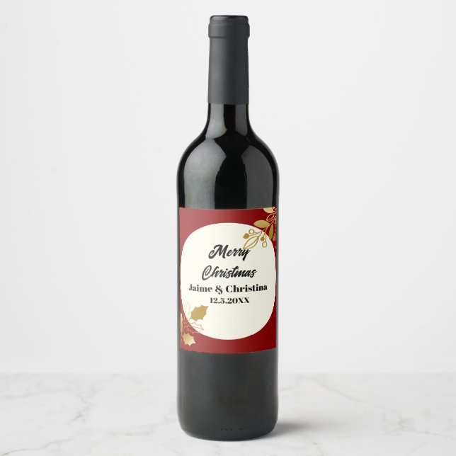 Elegant Red Guld och Elfenbenskustens Anpassningsb Vinflaska Etikett (Framsida)