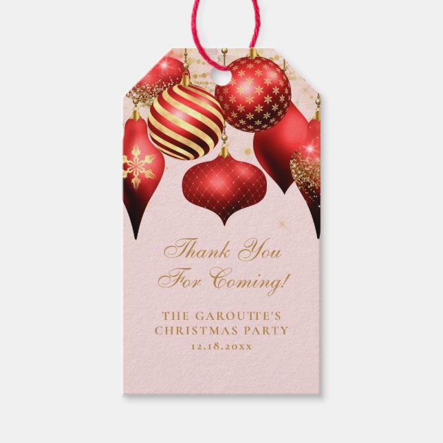 Elegant Red Guld Ornaments jul Party Presentetikett (Framsidan)