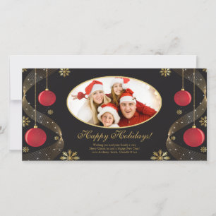 Elegant Red & Guld Ornaments julfoto Card. Julkort