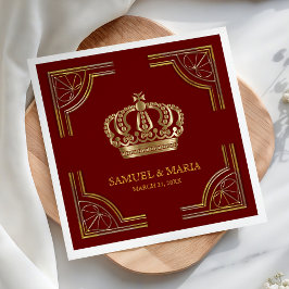 Elegant Red Guld Ornate Krona Bröllop Pappersservett