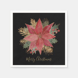Elegant Red Guld Poinsettia Flower God jul Pappersservett